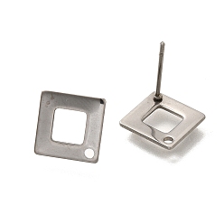 Нержавеющая Сталь Цвет Антикоррозийные 304 фурнитура для сережек-гвоздиков из нержавеющей стали, ромб, цвет нержавеющей стали, 14x14 мм, отверстие : 1.4 мм, штифты : 1 мм