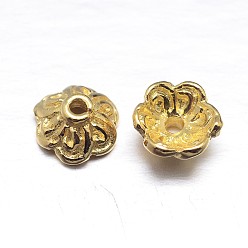 Real 18K Gold Plated Real 18K Gold Plated 6-Petal 925 Sterling Silver Bead Caps, Flower, Golden, 7x3.5mm, Hole: 1.5mm, about 52pcs/20g