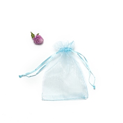 Небесно-голубой Прямоугольные сумки для хранения подарков из органзы на шнурке, голубой, 15x10 см