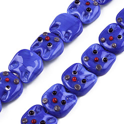 Bleu Perles lampwork, perles au chalumeau, faits à la main, La tête de chat, bleu, 15~16x16~16.5x7mm, Trou: 1.2mm, Environ 25 pcs/chapelet, 14.37 pouce (36.5 cm)