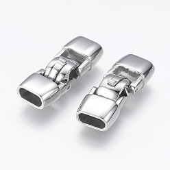 Stainless Steel Color Tarnish Resistant 304 Stainless Steel Fold Over Clasps, Rectangle, Stainless Steel Color, 25x9.5x6mm, Hole: 3x7mm