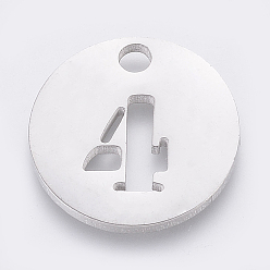 Number Не тускнеющие 304 подвески из нержавеющей стали, отрезать, полый, плоские круглые с номером, цвет нержавеющей стали, кол. 4, 19x1.5 мм, отверстие : 2.5 мм