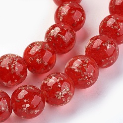 Red Handmade Gold Sand Lampwork Beads Strands, Luminous, Round, Red, 10mm, Hole: 1.2mm, about 40pcs/strand, 14.3 inch(38cm)