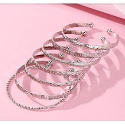 Платина 7шт. набор браслетов-манжет из сплава для женщин, платина, 2-3/8 дюйм (6 см)