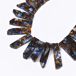 Blue Assembled Synthetic Imperial Jasper & Natural Bronzite Beads Strands, Top Drilled Beads, Dyed, Graduated Rectangle, Blue, 25~47x10~12x5~6mm, Hole: 1.2mm, about 36~38pcs/strand, 15.7 inch