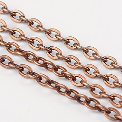 Red Copper Iron Cable Chains, Unwelded, with Spool, Flat Oval, Cadmium Free & Nickel Free & Lead Free, Red Copper, 3x2x0.5mm, about 328.08 Feet(100m)/roll