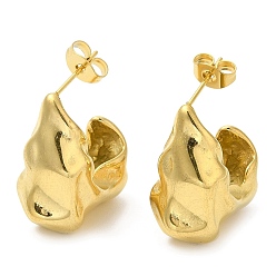 Настоящее золото 18K Ионное покрытие (IP) 304 Серьги-гвоздики из нержавеющей стали, серьги-кольца, реальный 18 k позолоченный, 20.5x10 мм