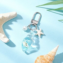 Темно-бирюзовый Светящиеся в темноте акриловые украшения в виде раковин, с поворотными застежками из сплава и синтетической бирюзовой морской звездой, темные бирюзовый, 73 мм