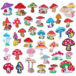 Mixed Color 37Pcs Mushroom Embroidered Cloth Patch, Computerized Embroidery Cloth Iron on/Sew on Patches, Costume Accessories, Appliques, Mixed Color, 44~77x32~79x1.5~2mm