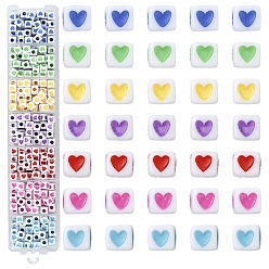 (52) Непрозрачная лаванда 399 шт 7 цвета непрозрачные акриловые бусины, Куб с сердцем, разноцветные, 4.5x4.5x4.5 мм, отверстие : 2 мм, 57 шт / цвет