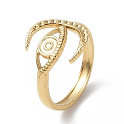 Настоящее золото 18K Ионное покрытие (ip) 304 нержавеющая сталь открытая манжета кольцо поиск, настройки звонка, рог с конским глазом, реальный 18 k позолоченный, размер США 8 1/2 (18.5 мм), лоток : 1.2 мм