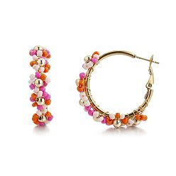 Шоколадный 201 из нержавеющей стали акриловые серьги обруча, богемный стиль, золотые, цветок, цвет шоколада, 35 мм