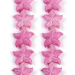 Ярко-Розовый Нити резных бусин синтетического коралла, морская звезда, ярко-розовый, 21~21.5x19.5~21x8.5 мм, отверстие : 1 мм, около 20 шт / нитка, 13.39'' (34 см)