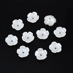 Creamy White ABS Plastic Imitation Pearl Flower Bead Caps, 5-Petal, Creamy White, 11x10.5x4mm, Hole: 1.5mm