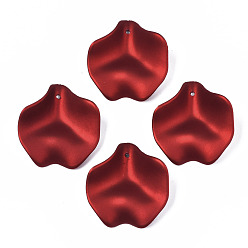 Dark Red Rubberized Style Opaque Acrylic Pendants, Petal, Dark Red, 37.7x34.8x12mm, Hole: 1.7mm