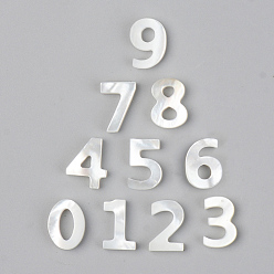 Number Natural White Shell Mother of Pearl Shell Charms, Number, Mixed, 10x7~8x2mm, Hole: 0.8mm