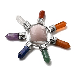 Розовый Кварц Натуральный смешанный камень и пирамида из натурального розового кварца и 7 генератор энергии точек чакры, исцеляющий хрустальный камень рейки, со сплавочной фурнитурой, платина, 85~89x18~20 мм