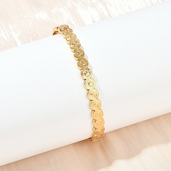 Настоящее золото 18K 304 женские шарнирные браслеты из нержавеющей стали, плоско-круглые, ионное покрытие (ip), реальный 18 k позолоченный, 1/4 дюйм (0.6 см), внутренний диаметр: 2x2-3/8 дюйм (5x6.1 см)