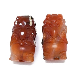 Brique Rouge Perles en agate naturelles, teints et chauffée, perles d'animaux sculptées, firebrick, 23~25x12~13x11.4~13mm, Trou: 2.5mm