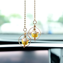 Желтый Подвесные украшения из фарфорового сплава Lucky Cat, милый кот висит орнамент с цепочкой из железных бусин золотого тона, для украшения автомобиля, желтые, 520 мм, Кулон : 28 мм