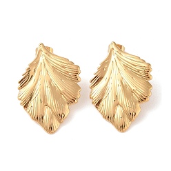 Golden 304 Stainless Steel Stud Earrings, for Women, Ion Plating(IP), Leaf, Golden, 35x25.2mm