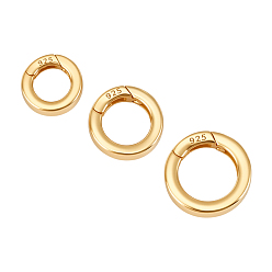 Golden 3Pcs 3 Style 925 Sterling Silver Spring Gate Rings, with 925 Stamp, Golden, 9 Gauge, 10~14x3mm, Hole: 6~9.5mm, 1pc/style