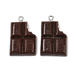 Кокосово-Коричневый Подвески из непрозрачной смолы, окрашенные распылением, имитация еды, подвеска из молочного шоколада, с платиновыми тоновыми железными петлями, кокосового коричневый, 30x19x5.5 мм, отверстие : 2 мм