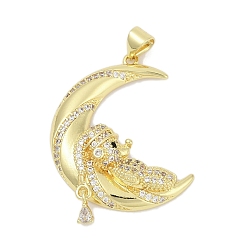 Настоящее золото 18K Латунные микро проложить кубического циркония подвески, Луна с человеческим, без свинца и без кадмия, долговечный, стойки покрытие, реальный 18 k позолоченный, 30.5x26x5.5 мм, отверстие : 5.5x3.5 мм