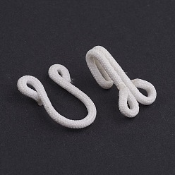White Brass Garment Hook and Eye, Collar/Dress/Trouser Buckle Hooks Eyes, with Cloth, White, 38x13mm, Hole: 2.5mm