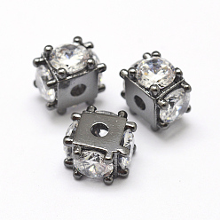 Черный Цвет Металла Латунные микро проложить класса AAA кубического циркония бусы, кубические, без свинца, без никеля и без кадмия, металлический черный , 6x8x8 мм, отверстие : 1.5 мм