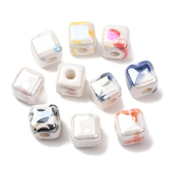 (52) Непрозрачная лаванда Фарфоровые бусины ручной работы, кубические, радужный глазурованный фарфор, разноцветные, 8.5x8.5x8.5 мм, отверстие : 3 мм