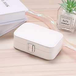 Белый Коробка организатора ювелирных изделий искусственной кожи пу, с деревом внутри, обтянутый бархатом, портативный кейс для хранения ювелирных изделий, Для кольца, серьги и ожерелье, белые, 12x7.5x4 см