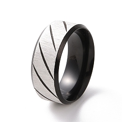 Black 201 Stainless Steel Grooved Rhombus Finger Ring for Women, Electrophoresis Black & Stainless Steel Color, Inner Diameter: 17mm