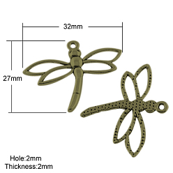 Античная Бронза Сплавочные подвески тибетского стиля, без кадмия, без никеля и без свинца, стрекоза, античная бронза, 27x32x2 мм, отверстие : 2 мм