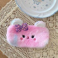 Hot Pink Cute Bear Polyester Pencil Case, Zipper Pouches, Multi-Purpose Pen Holder, for Office & School Supplies, Hot Pink, 210x110mm