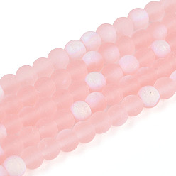 Pink Матовые прозрачные стеклянные бусины, круглые, с половиным покрытием, с покрытием AB цвета, розовые, 4~4.5 мм, отверстие : 0.6 мм, около 97~100 шт / нитка, 14.76~15.16'' (37.5~38.5 см)