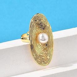 Настоящее золото 18K Овальные латунные перстни для женщин, с абс пластмассовой имитационной жемчужиной, долговечный, без свинца и без кадмия, реальный 18 k позолоченный, размер США 8 (18.1 мм)
