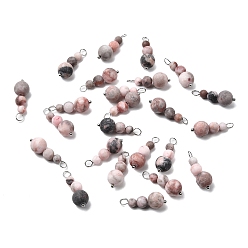 Джаспер Зебра Подвески из натуральной розовой зебровой яшмы с круглыми бусинами, подвески в виде тыквы с железными петлями платинового тона, 20.5~24x8~8.5 мм, отверстие : 1.5~3 мм