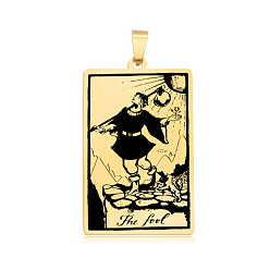 Golden 201 Stainless Steel Pendants, Laser Engraved Pattern, Tarot Card Pendants, Golden, The Fool 0, 40x24x1mm, Hole: 8x4mm