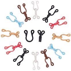 Mixed Color Brass Garment Hook and Eye, Collar/Dress/Trouser Buckle Hooks Eyes, with Cloth, Mixed Color, 38x13mm, Hole: 2.5mm, 2pcs/color, 12pcs/box