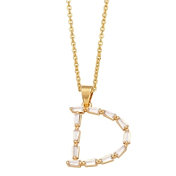 Letter D Unisex Brass Micro Pave Clear Cubic Zirconia Pendant Necklaces with Cable Chain, Letter, Letter D, 17.72 inch(45cm)