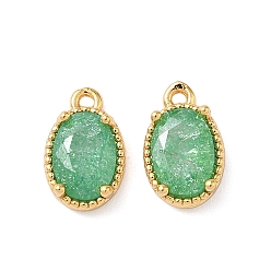 Зеленый Латунные подвески из измельченного льда с кубическим цирконием, овальные амулеты, без никеля , реальный 18 k позолоченный, зелёные, 10x6.5x3.5 мм, отверстие : 0.9 мм