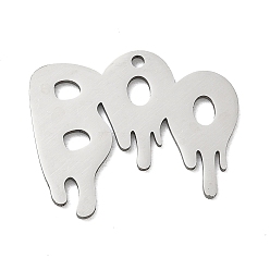 Stainless Steel Color 201 Stainless Steel Pendants, Halloween Dripping Word BOO Charms, Stainless Steel Color, 21x24x1mm, Hole: 1.5mm