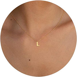 Letter L Латунные подвески начальные ожерелья для женщин, золотые, Письмо L, 15.75 дюйм (40 см)