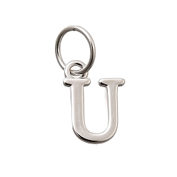 Letter U 925 стерлингов серебряные подвески, буквы, Буква U, 10x7x1 мм, отверстие : 4 мм