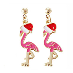 Flamingo Shape Серьги-гвоздики из сплава и пластика с рождественской тематикой, с эмалью, золотые, форма фламинго, 13.70x9 мм