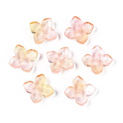 Сэнди Коричневый Расписные прозрачные стеклянные шапочки для запекания, два тона, цветок, песчаный коричневый, 10x10x3.5~4 мм, отверстие : 1~1.4 мм, Около 2080 шт / 1000 г