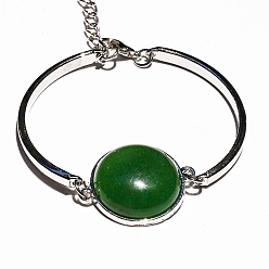 Зеленый Авантюрин Браслет с плоскими круглыми звеньями и натуральным зеленым авантюрином, с изогнутой трубкой, 7-1/8 дюйм (18 см)
