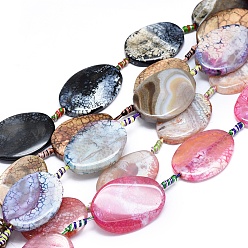 (52) Непрозрачная лаванда Природные пожары треск агат бисер нитей, окрашенная и подогревом, овальные, разноцветные, 38~40x27~30x5~7 мм, отверстие : 1.8 мм, около 8 шт / нитка, 15.16 дюйм (38.5 см)
