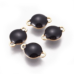 Черный Ионное покрытие (ip) 304 эмалированные соединители из нержавеющей стали, эмалированные блестки, плоско-круглые, золотые, чёрные, 12x8x4 мм, отверстие : 1.4 мм